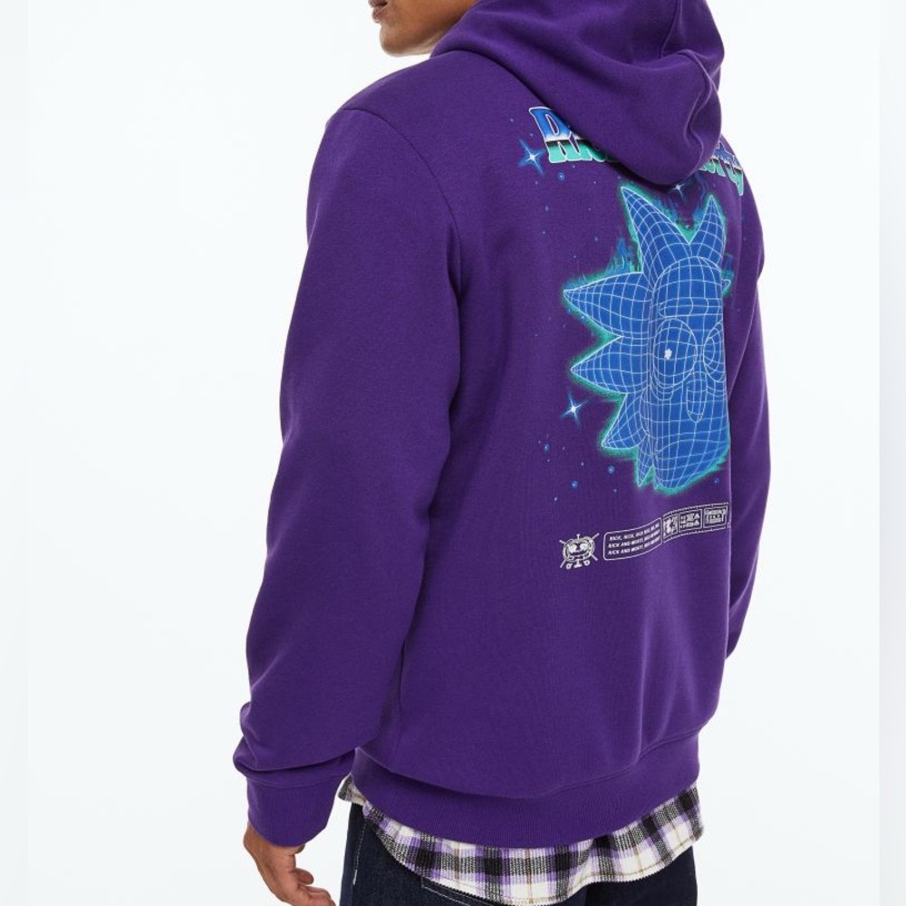 H&M Rick & Morty Men/Gender Neutral Hooded Sweatshirt in Deep Purple/Plum